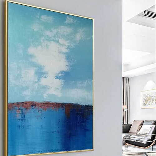 Original Blue Sky Painting,Blue Sea Abstract Painting, Large Wall Art Cloud Oil Painting, Blue Ocean Abstract Painting,Living Room Sofa shops Art
