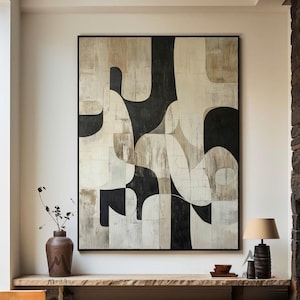 Beige Wabi Sabi Wall Art Beige Textured Canvas Painting Black Wall Art Beige Abstract Painting Large Black Minimalist Art Neutral Wall Decor