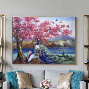 Large Peacock Painting Blue Peacock Painting,Peacock Paintings On Canvas,Butterfly Oil Painting,Peacock painting,Bedroom Wall Art Decoration