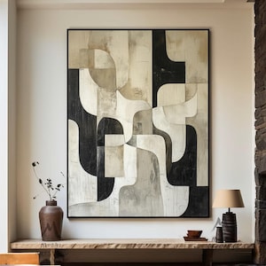 Neutral Wall Decor Beige Wabi Sabi Wall Art Beige Textured Canvas Painting Black Wall Art Beige Abstract Painting Large Black Minimalist Art