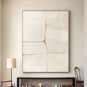 Beige Abstract Painting Abstract Painting With Gold Lines Creamy White Minimalist Painting Large Beige Texture Wall Art Wabi Sabi Wall Art