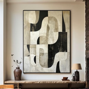 Large Neutral Minimalist Art Neutral Wall Decor Wabi Sabi Wall Art Beige Textured Canvas Painting Black Wall Art Beige Abstract Painting