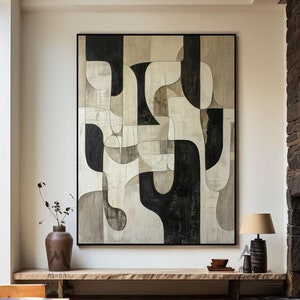 Neutral Wall Decor Wabi Sabi Wall Art Large Neutral Minimalist Art Beige Textured Canvas Painting Black Wall Art Beige Abstract Painting