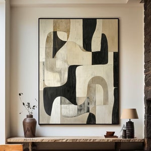 Beige Textured Canvas Painting Black Wall Art Beige Abstract Painting Beige Wabi Sabi Wall Art Large Black Minimalist Art Neutral Wall Decor