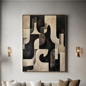 Black Texture Painting Beige Abstract Wall Art Beige Wall Art Dark Beige Wabi Sabi Wall Art Beige Canvas Wall Art Black Minimalist Art
