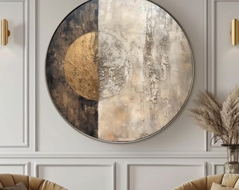 Circle Painting Gold Abstract Art Beige Textured Wall Art Beige Circle Abstract Painting Circle Beige Abstract Art Circle Beige Artwork