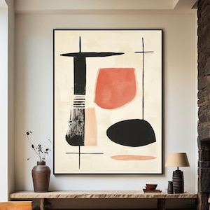 Beige Minimalist Painting Boho Wall Art Beige Canvas Wall Art Beige Abstract Painting Black Canvas Painting Living Room Wall Art Painting