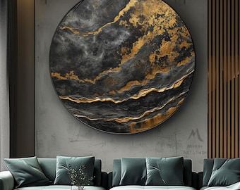 Circle Cloud Abstract Art Circle Gold Textured Wall Art Circle Glod Art Black Circle Abstract Art Large Abstract Art Large Sky Textured Art