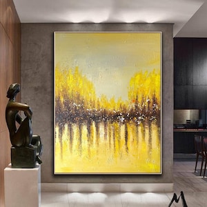Large Yellow Abstract Painting Original Yellow Abstract Art Painting Brown Abstract Paintings On Canvas Painting Living Room Wall Art