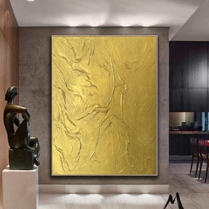 Gold Minimalist Painting Modern Wall Art Abstract Painting Gold Textured Painting Gold Abstract Painting Large Gold Abstract Painting