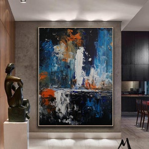 Original Blue Abstract Painting, Large Blue Abstract Painting, White Abstract Painting, Black Abstract Painting,Large Wall Abstract Painting