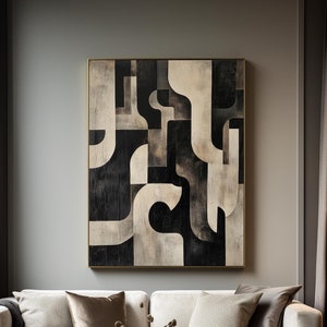 Dark Beige Wall Art Black Abstract Art Beige Canvas Wall Art Black Minimalist Art Black Texture Art Beige Abstract Wall Art Beige Wall Art