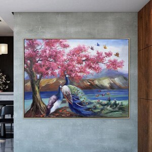 Original Peacock Painting Peony Oil Paintingpeacock Paintings Etsy