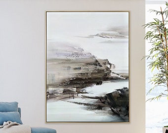 Textured Canvas Art, Minimalist Style Painting | Hand Painted Oil On Canvas | Grey White Abstract Wall Decor, Custom Size