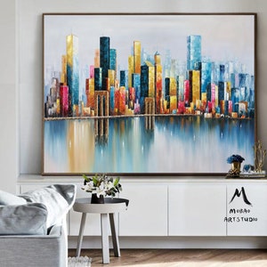 Large Original Abstract City Paintinglarge New York Skyline - Etsy