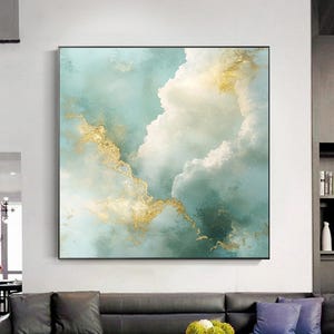 White Cloud Painting Cloud Abstract Painting Cloud Wall Art Sky Abstract Painting Gold Abstract Painting Cloud Canvas Painting