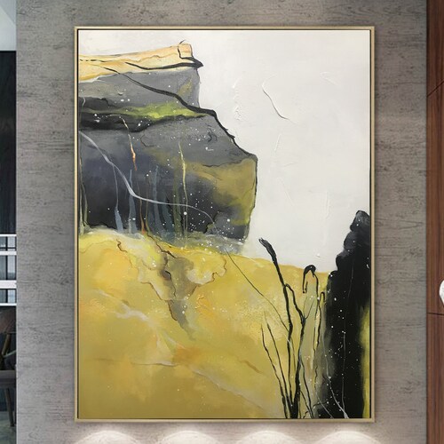 Yellow Abstract Painting Large Canvas Wall Art Yellow Etsy