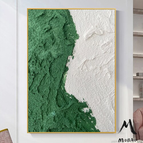 White 3D Textured Painting Large Green Abstract Painting Green 3D Minimalist Painting Green Wall shops Art White Wall Decor Green Wall Painting