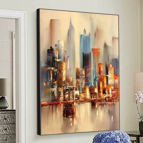 Large Original Abstract City Painting, Urban Art Painting, City Skyline Painting,New York Skyline,New York Wall Art, Large Abstract Painting