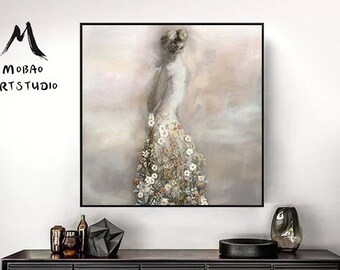 Ballerina fine art Dancer oil painting on Canvas Ballerina girl is like bride in a wedding dress Original female Ballet Artist Oil painting