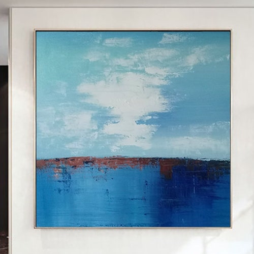 Original Blue Sky Painting,Blue Sea Abstract Painting, Large Wall Art Cloud Oil Painting, Blue Ocean Abstract Painting,Living Room Sofa shops Art