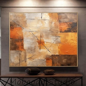 Beige Texture Painting on Canvas Orange Texture Painting Wabi Sabi Wall Art Brown Minimalist Wall Art for Livingroom Sofa Wall Art Painting
