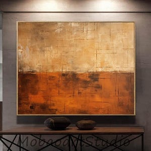 Brown Texture Painting on Canvas Wabi Sabi Wall Art Orange Minimalist Wall Art for Livingroom Brown Texture Art Neutral Wall Art Painting