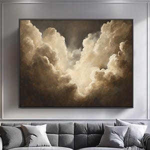 Large Beige Cloud Painting, Large Cloud Painting, Gray Cloud Abstract Painting, Original Cloud Abstract Painting, Beige Abstract Painting