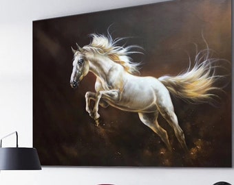 Hand Painted Extra Large Abstract Painting, Horizontal Acrylic Painting  Large Wall Art. Black And White Horse oil Painting. Polo Art. [pt551] -  $199.00 : Handmade Large Abstract Painting On Canvas