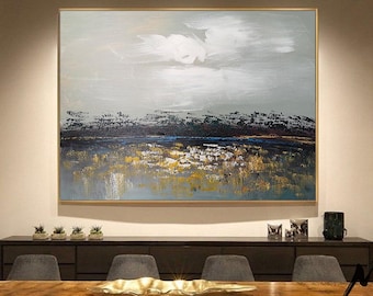 Weiße Wolke abstrakte Malerei, Landschaft abstrakte Malerei, Himmel Wandkunst, Meer Leinwand Malerei