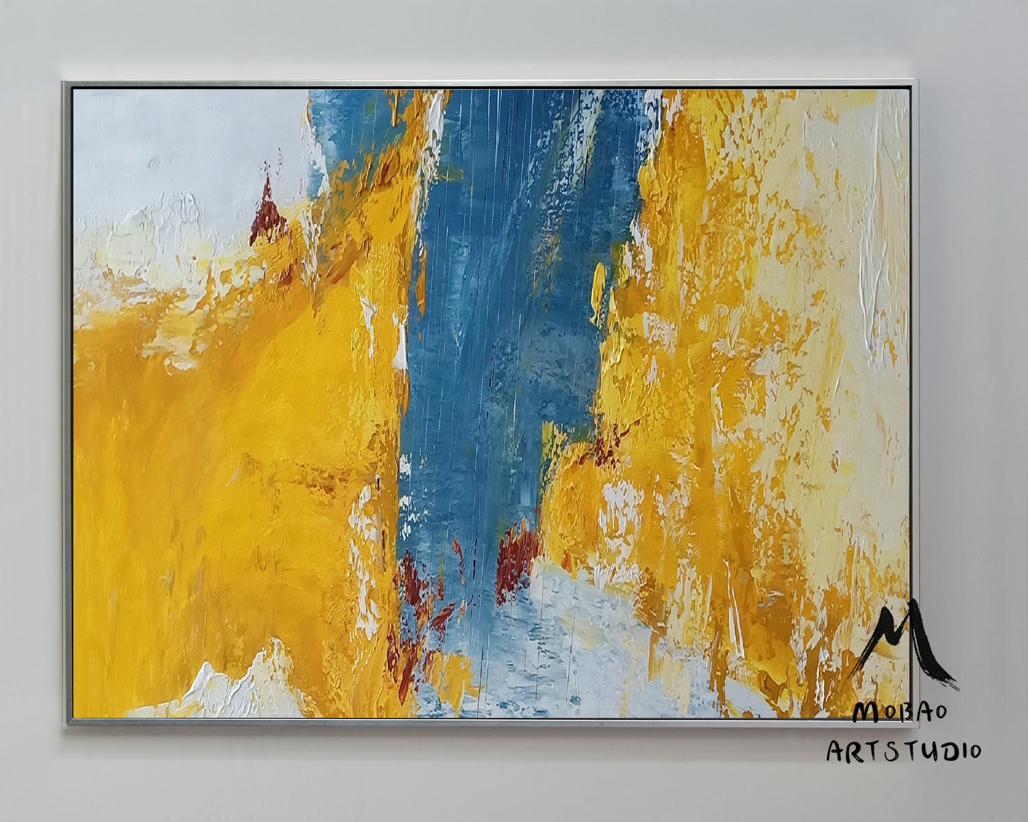 Large Wall Yellow Abstract Painting Blue Abstract Painting Etsy Australia