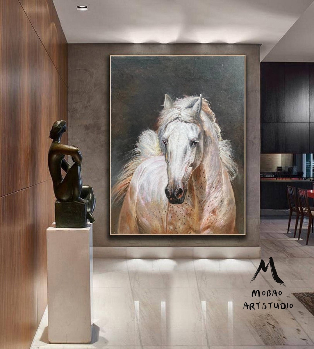 White Horse Abstract Painting Original Horse Painting White Horse Wall