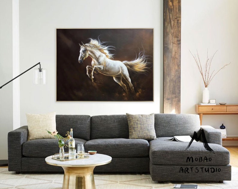 White Horse Painting Large Oil Painting Horse Wall Art Large Canvas Art Horse Decor Horse Oil Painting Large Wall Art Living Room Art M5131 20*28（51*71 cm） inches