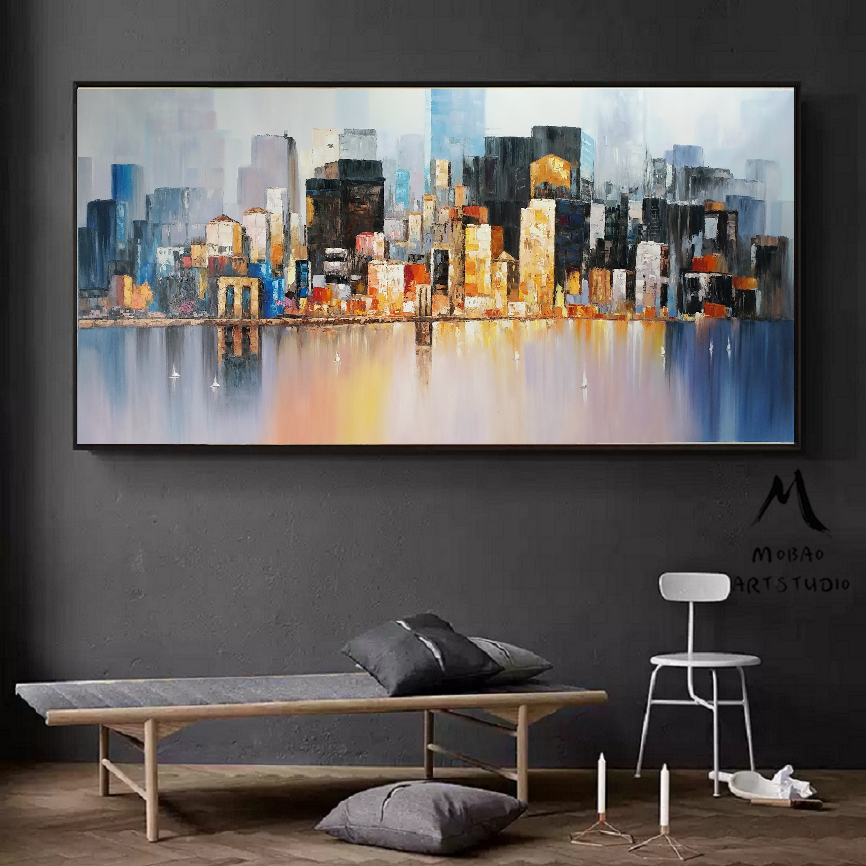Large City Art Abstract Painting Large Wall Art Oil Painting - Etsy ...