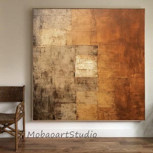 Pintura abstrata com textura: tela marrom e laranja (opções de tamanho personalizado) imagem 2