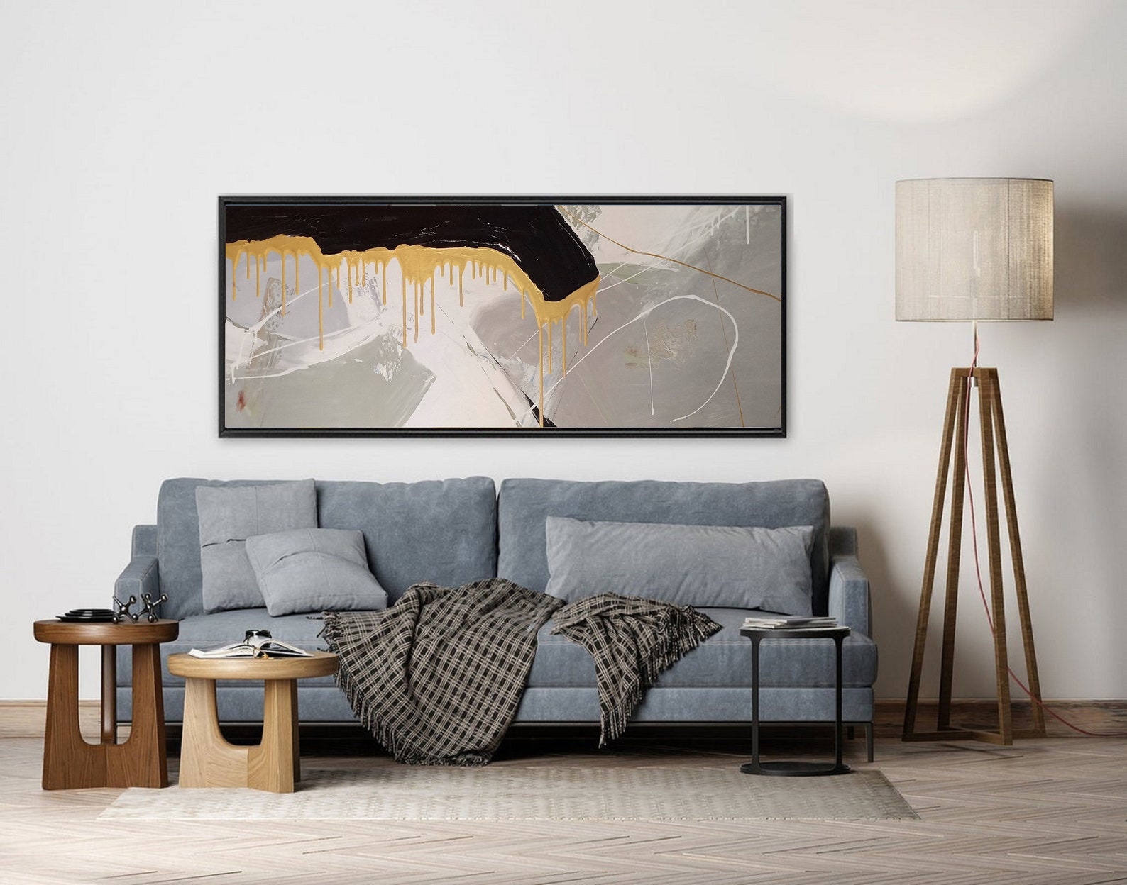 Sofa Wall Art Large Gray Minimalist Abstract Painting Gold Etsy