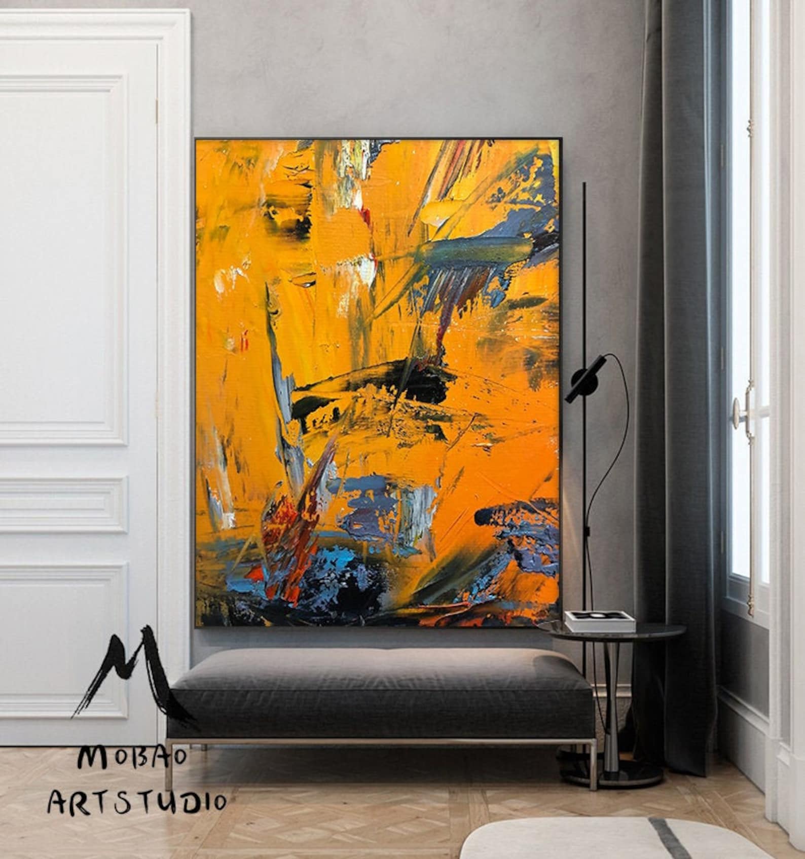 Large Yellow Painting Abstract Art Extra Large Painting on Etsy