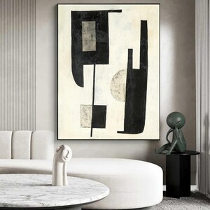 Beige Abstract Painting Black Canvas Painting Beige Minimalist Painting Beige Canvas Wall Art Black Minimalist Wall Art Living Room Wall Art