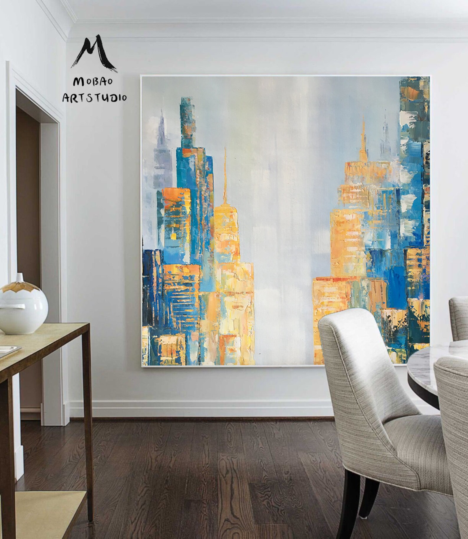 Modern city Wall art decor City skyline Abstract oil | Etsy