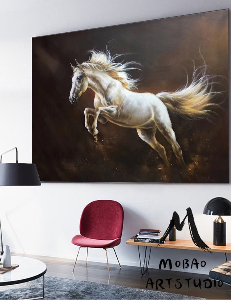 White Horse Painting Large Oil Painting Horse Wall Art Large Canvas Art Horse Decor Horse Oil Painting Large Wall Art Living Room Art M5131 30*40（76*102 cm） inches