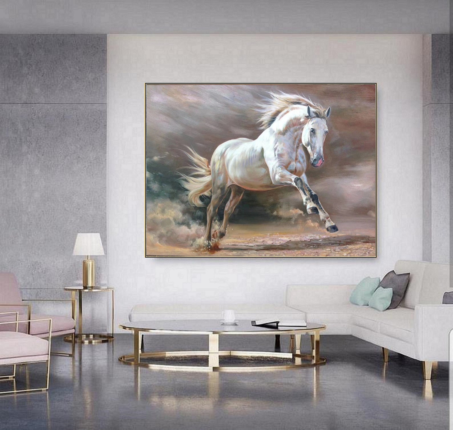 White Horse Painting Large Canvas Art Horse Decor Horse Oil - Etsy