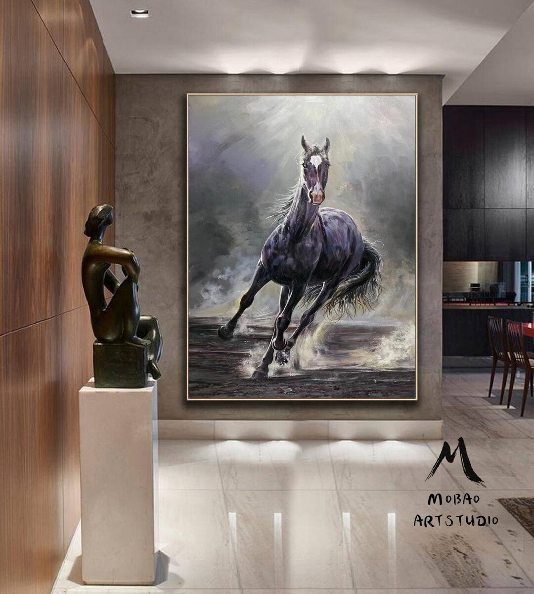 Original Black Horse Painting Horse Abstract Painting Large Canvas Art