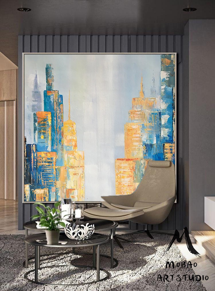 Modern City Wall Art Decor City Skyline Abstract Oil Etsy