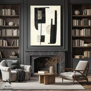 Beige Abstract Painting Black Canvas Painting Beige Minimalist Painting Beige Canvas Wall Art Black Minimalist Wall Art Living Room Wall Art