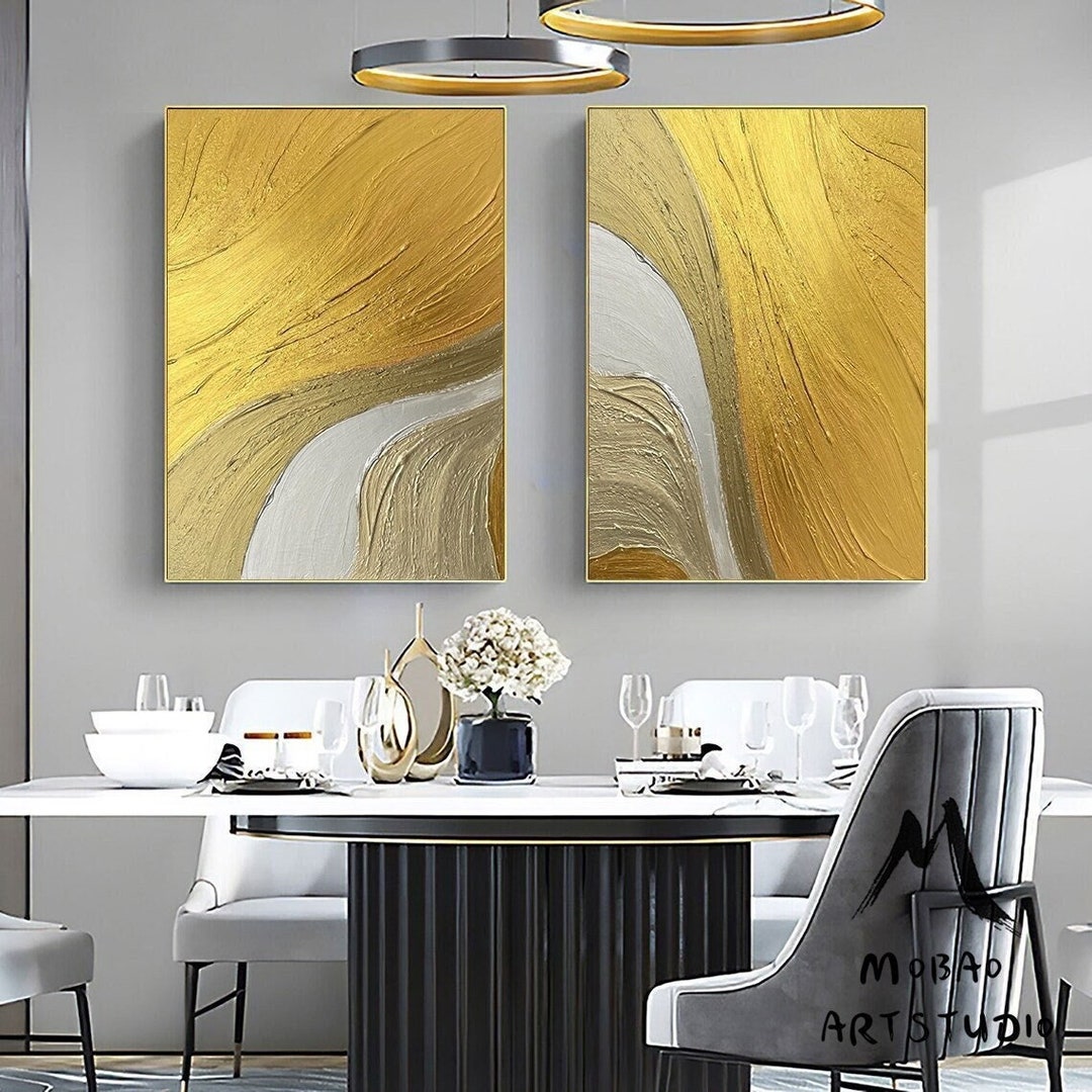 Gold and Silver Abstract Painting Set: Textured 3D Canvas Art - Etsy
