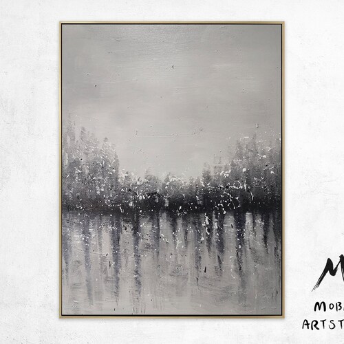Large Abstract Painting Gray Painting Oil Original Minimalist Art, Large Landscape Painting, Black shops Painting, Large Wall Canvas Art Painting