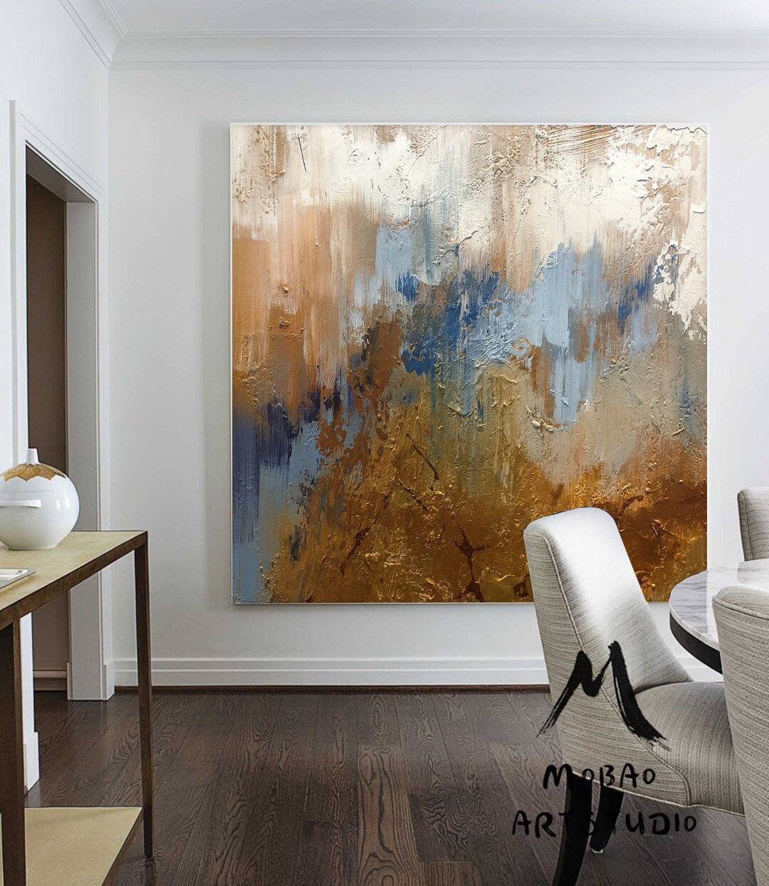 Large Gold Abstract Painting on Canvas Cloud Abstract Etsy