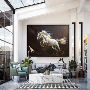 White Horse Painting Large Oil Painting Horse Wall Art Large Canvas Art Horse Decor Horse Oil Painting Large Wall Art Living Room Art M5131 48*64（122*163 cm） inches