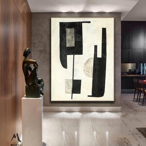 Beige Abstract Painting Black Canvas Painting Beige Minimalist Painting Beige Canvas Wall Art Black Minimalist Wall Art Living Room Wall Art