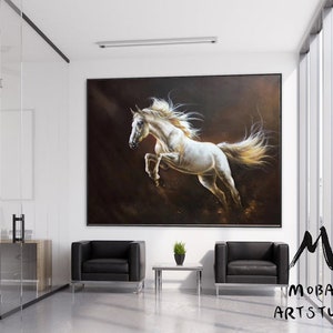 White Horse Painting Large Oil Painting Horse Wall Art Large Canvas Art Horse Decor Horse Oil Painting Large Wall Art Living Room Art M5131 image 5